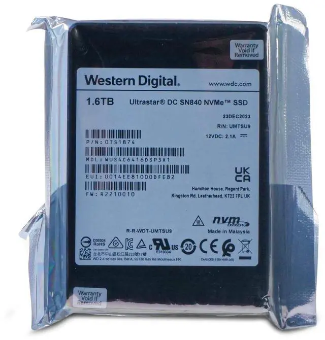 Main image of WD DC SN840 1.6TB WUS4C6416DSP3X1 0TS1874 PCIe Gen 3.1x4 4GB/s U.2 NVMe 2.5" SSD