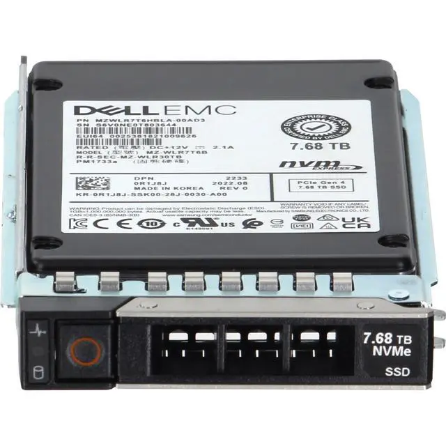 Alt view image 2 of 5 - R1J8J-CP1 Dell 7.68TB Enterprise NVMe Gen4 RI TLC 2.5 SSD PM1733a CPO