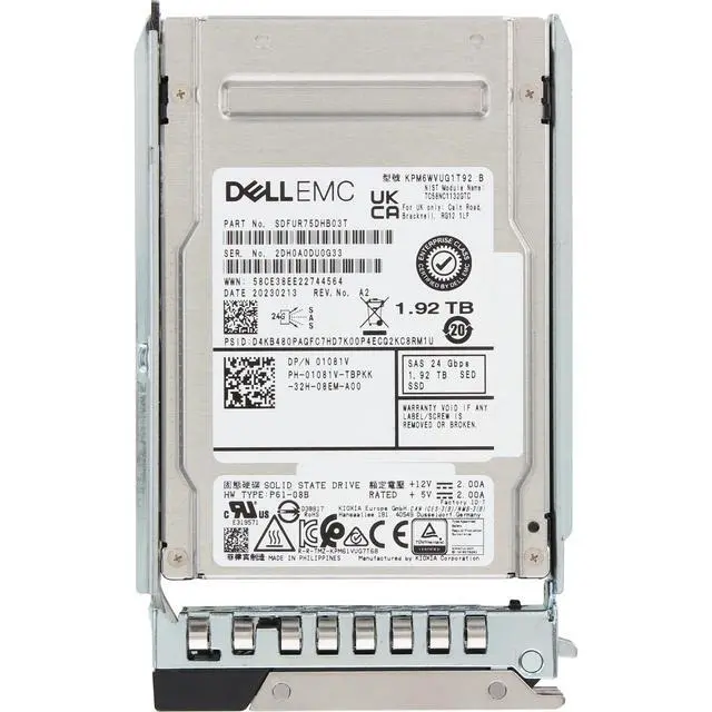 Alt view image 5 of 5 - (NOT FOR HOME PC!) 1081V-CDL Dell 1.92TB 24Gbps SAS MU TLC SED FIPS 2.5 SSD KPM6WVUG1T92
