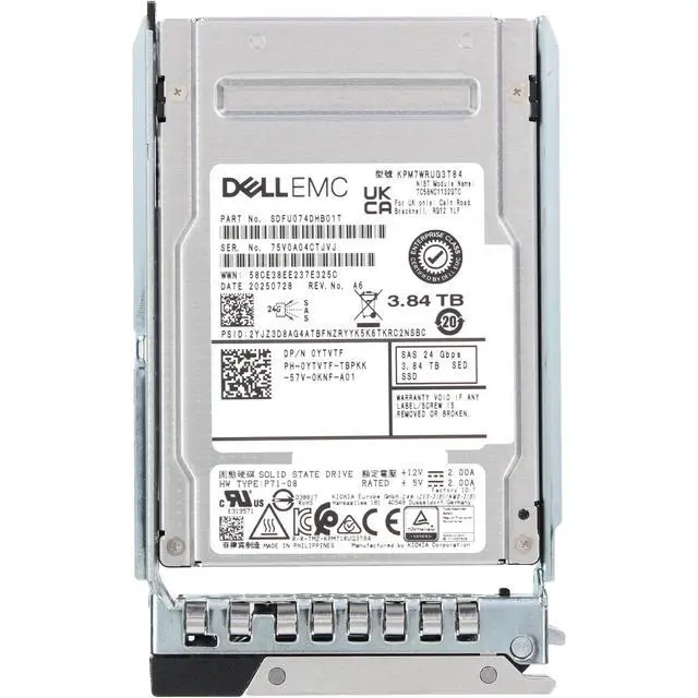 Alt view image 5 of 5 - (NOT FOR HOME PC!) YTVTF-CDN Dell 3.84TB 24Gbps SAS RI TLC SED FIPS 2.5 SSD KPM7WRUG3T84