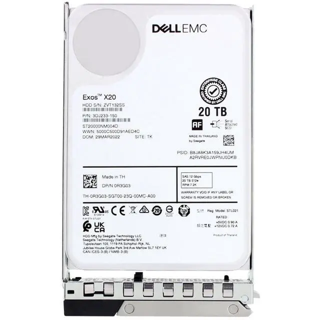 Alt view image 5 of 7 - (NOT FOR HOME PC!) R3G03 Dell 20TB 7.2K 512e 12Gbps NL SAS 3.5 HDD Exos X20