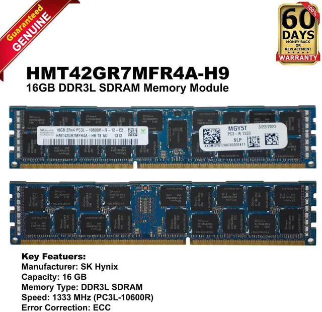 Main image of (NOT FOR HOME PC!) SK Hynix HMT42GR7MFR4A-H9 16GB DDR3L 1333MHz PC3L-10600R ECC Memory MGY5T