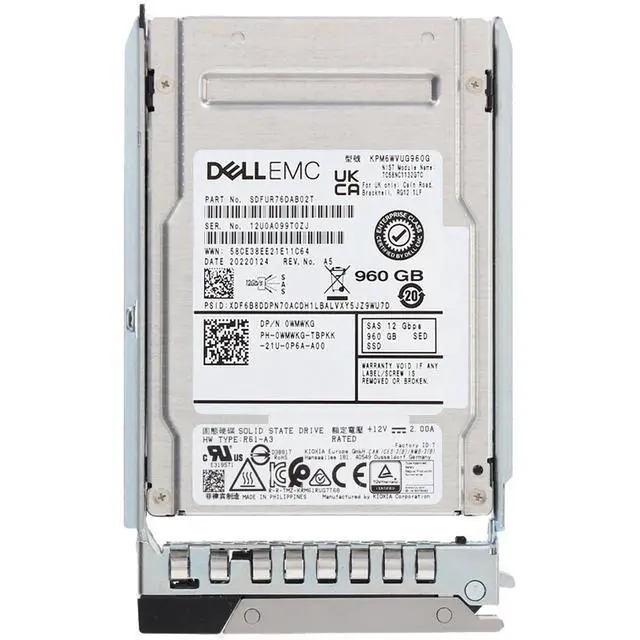 Alt view image 5 of 7 - (NOT FOR HOME PC!) WMWKG Dell 960GB 12/24Gbps SAS MU TLC SED FIPS 2.5 SSD KPM6WVUG960G CPO -R