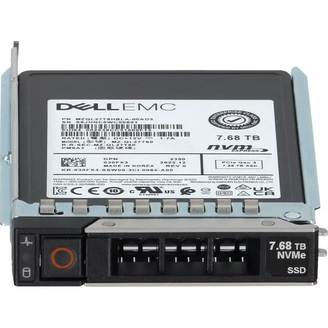 Alt view image 2 of 7 - 30FX3 Dell 7.68TB Data Center NVMe Gen4 RI TLC 7mm 2.5 SSD PM9A3