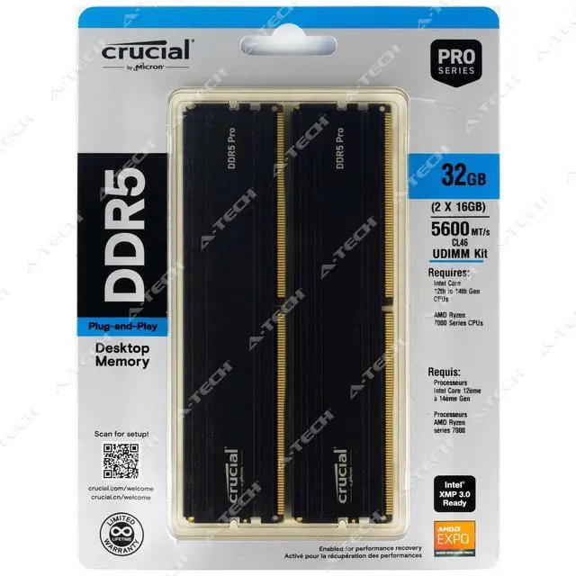 Main image of Crucial 32GB 2x16GB PC5-44800 Factory Sealed Desktop Memory RAM (CP2K16G56C46U5)
