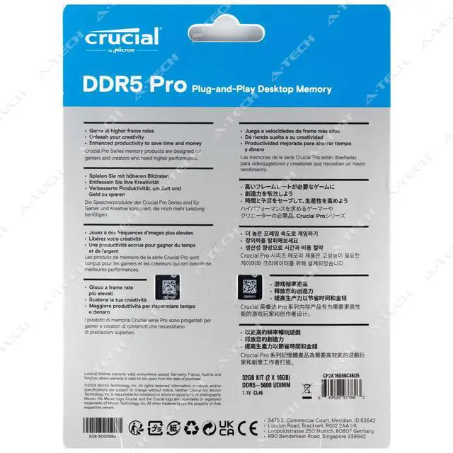 Alt view image 2 of 3 - Crucial 32GB 2x16GB PC5-44800 Factory Sealed Desktop Memory RAM (CP2K16G56C46U5)