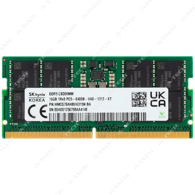 Main image of Hynix 16GB DDR5 6400MHz PC5-51200 1Rx8 CSODIMM Laptop Memory RAM HMCG78AHBVA315N