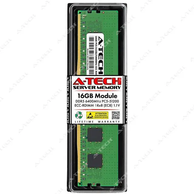 Main image of A-Tech 16GB 1Rx8 PC5-51200R DDR5 6400 MHz EC8 RDIMM 288-Pin Server Memory RAM