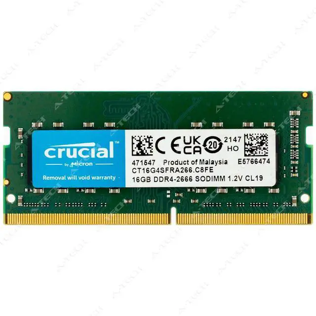 Main image of Crucial 16GB DDR4 2666 MHz PC4-21300 SODIMM Laptop Memory RAM 1x (CT16G4SFRA266)