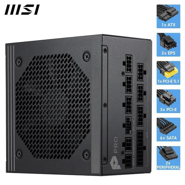 Alt view image 4 of 6 - MSI 1000W Fully Modular Power Supply 80 PLUS Platinum ATX 3.1 PCIe 5.1