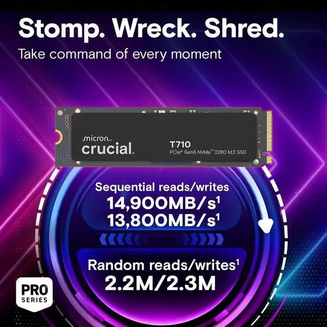 Alt view image 2 of 6 - Crucial T710 1TB NVMe M.2 2280 Internal SSD PCIe Gen 5.0 Up to 14,900MB/s