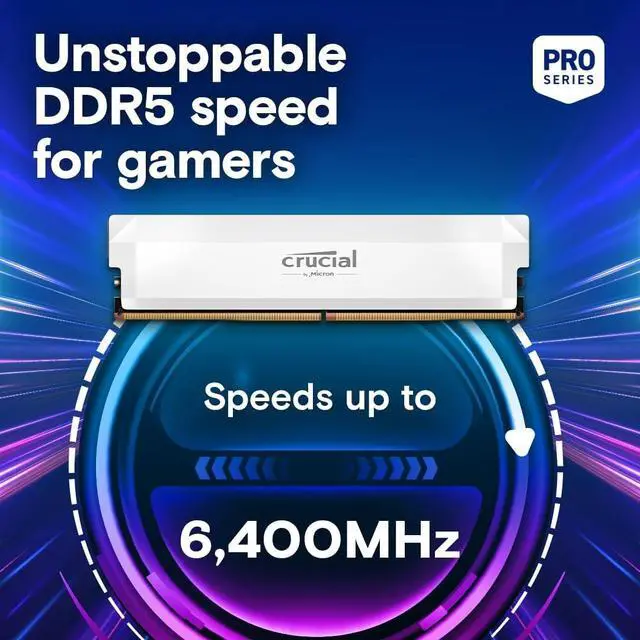 Alt view image 2 of 6 - Crucial 64GB DDR5 Kit (2x32GB) 6000MHz CL40 CP2K32G60C40U5W Desktop RAM (White)