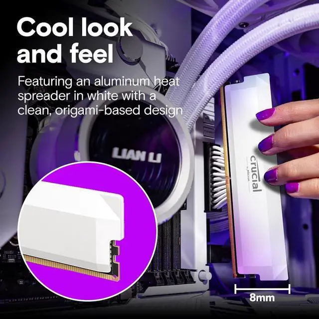 Alt view image 5 of 6 - Crucial 64GB DDR5 Kit (2x32GB) 6000MHz CL40 CP2K32G60C40U5W Desktop RAM (White)