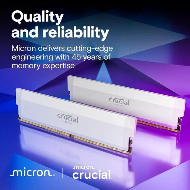 Alt view image 6 of 6 - Crucial 64GB DDR5 Kit (2x32GB) 6000MHz CL40 CP2K32G60C40U5W Desktop RAM (White)
