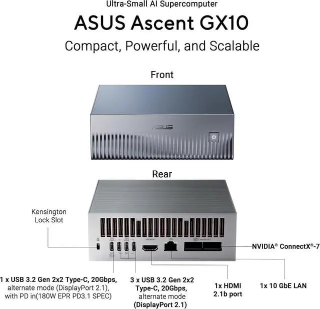 Alt view image 3 of 7 - ASUS Ascent GX10 Bundle: 2x 1TB AI PCs + Ascent GX10 (1.3ft) DGX Stacking Cable