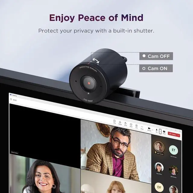 Alt view image 3 of 7 - Lenovo FHD Webcam 1080p Full HD AI Dual Noise-Cancelling Microphones (Black)