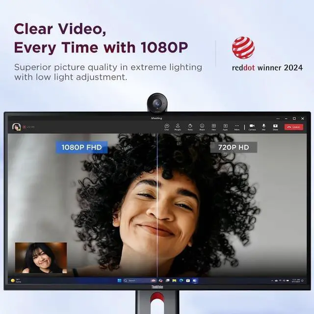 Alt view image 5 of 7 - Lenovo FHD Webcam 1080p Full HD AI Dual Noise-Cancelling Microphones (Black)