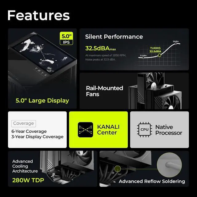 Alt view image 2 of 7 - TRYX TURRIS T620 CPU Air Cooler 5.0" IPS Customizable Screen (Black)