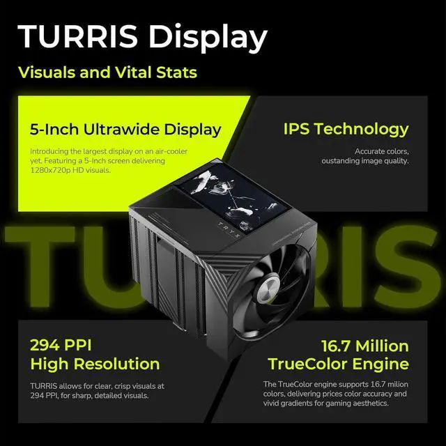 Alt view image 3 of 7 - TRYX TURRIS T620 CPU Air Cooler 5.0" IPS Customizable Screen (Black)