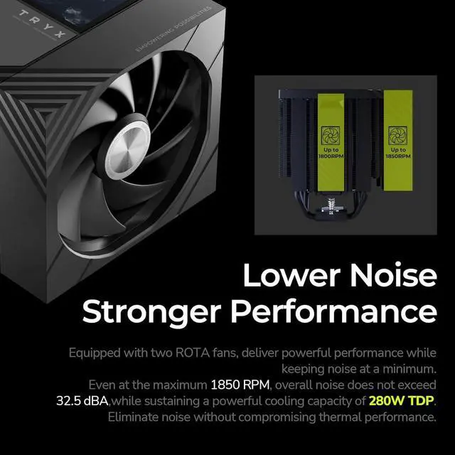 Alt view image 4 of 7 - TRYX TURRIS T620 CPU Air Cooler 5.0" IPS Customizable Screen (Black)