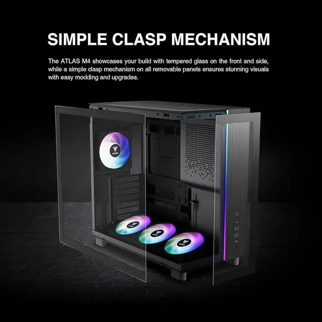 Alt view image 3 of 7 - Gamdias PC Case ATX Micro ATX Mini ITX ARGB Fans Tempered Glass (Black) ATLAS M4