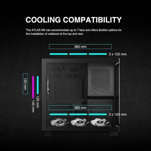 Alt view image 4 of 7 - Gamdias PC Case ATX Micro ATX Mini ITX ARGB Fans Tempered Glass (Black) ATLAS M4