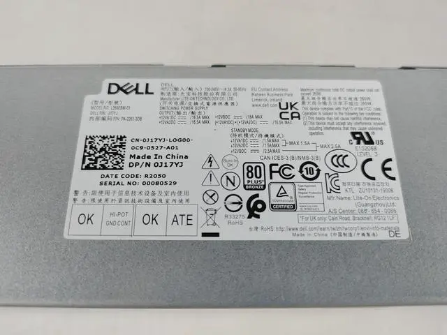 Alt view image 2 of 6 - Dell OptiPlex 7090 MT 260 W 6 Pin SFF Desktop Power Supply J17YJ