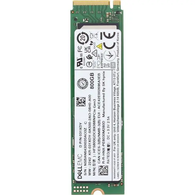 Alt view image 5 of 7 - 31XDY Dell 800GB NVMe Gen3 MU TLC 2280 M.2 SSD PE8030