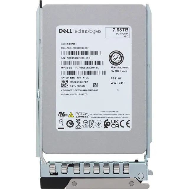 Alt view image 5 of 7 - RG3T2 Dell 7.68TB Data Center NVMe Gen4 RI TLC 2.5 SSD PE8110