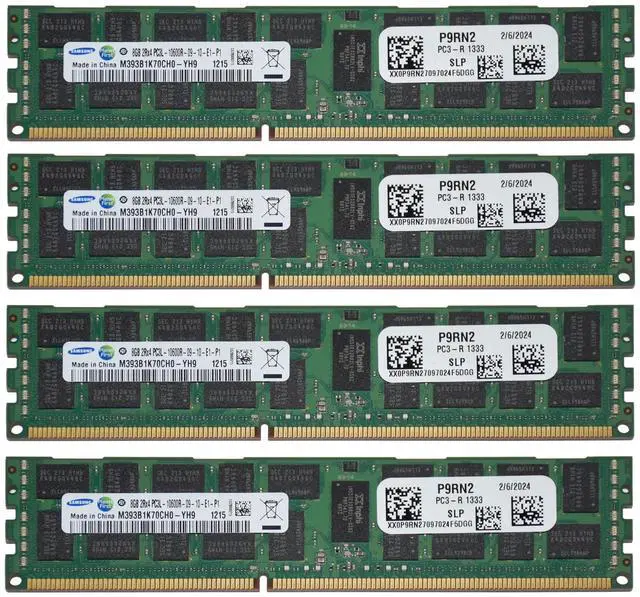 Main image of Samsung 32GB 4x8GB PC3L-10600R 1333MHz CL9 2Rx4 DDR3 Server RAM M393B1K70CH0-YH9