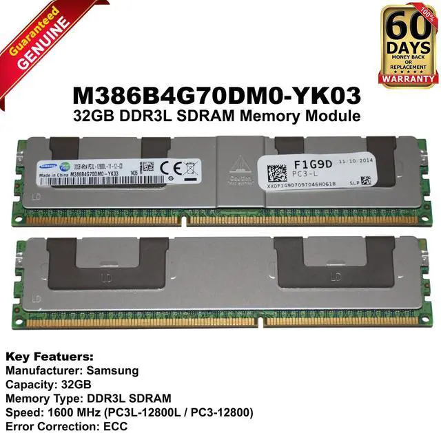 Main image of Samsung 32GB 1600MHz PC3L-12800L 4Rx4 LRDIMM Server Memory RAM M386B4G70DM0-YK03