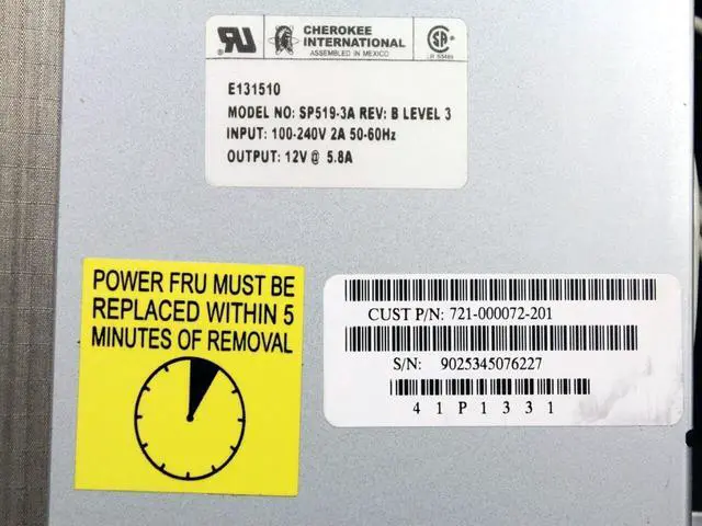 Alt view image 6 of 6 - IBM 721-000072-201 125W Power Supply For Totalstorage San Switch Es4500 SP519-3A