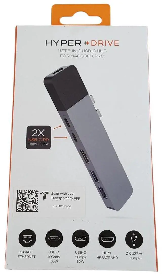 Main image of HyperDrive NET 6-in-2 Space Gray USB-C HDMI RJ45 Hub for MacBook Pro GN28N-GRAY