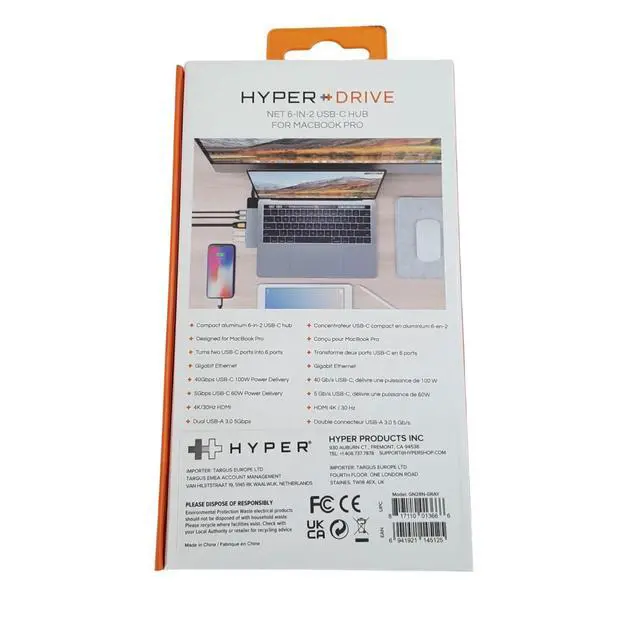 Alt view image 3 of 7 - HyperDrive NET 6-in-2 Space Gray USB-C HDMI RJ45 Hub for MacBook Pro GN28N-GRAY