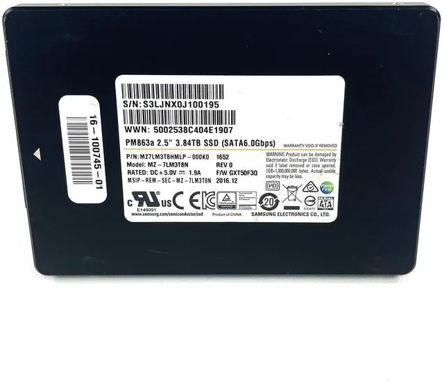 Alt view image 2 of 5 - Samsung PM863a 3.84TB 2.5" SSD SATA III Hard Drive MZ-7LM3T8N MZ7LM3T8HML