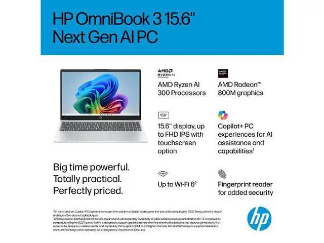 Alt view image 6 of 6 - HP OmniBook 3 Laptop Computer 15.6" FHD Touch Screen AMD Ryzen AI 7 16 GB
