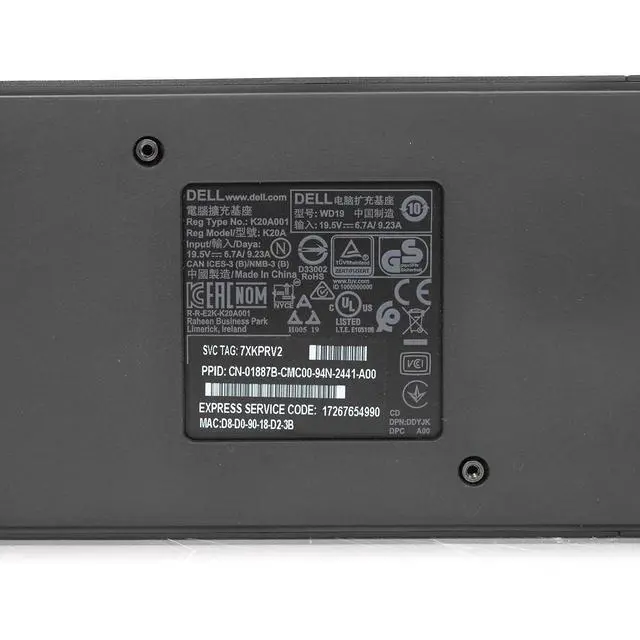 Alt view image 6 of 6 - Dell WD19 / K20A USB-C DisplayPort Performance Docking Station 1887B - No AC