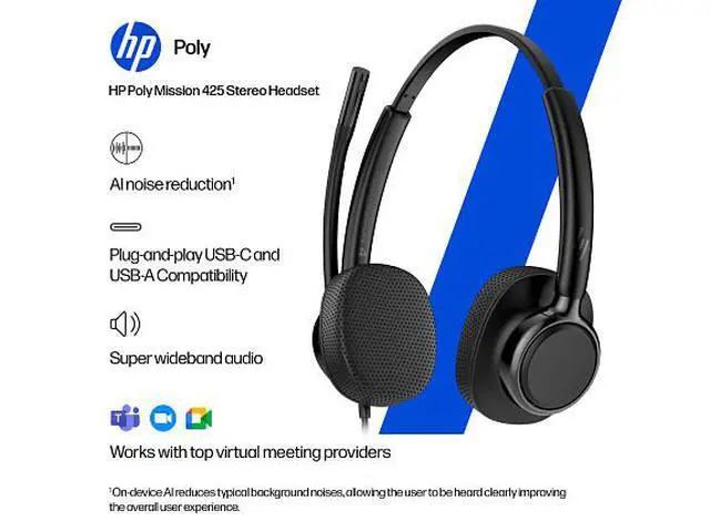 Alt view image 5 of 7 - HP Poly Mission 425 Stereo USB Wired Headset