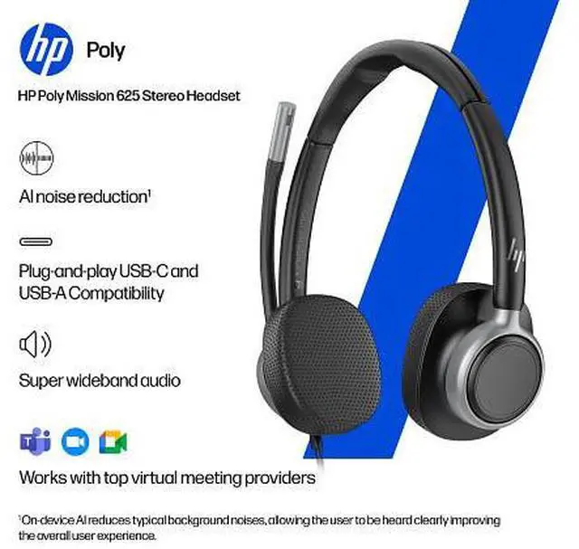 Alt view image 7 of 7 - HP Poly Mission 625 Stereo USB Wired Headset