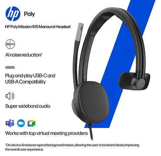 Alt view image 6 of 7 - HP Poly Mission 615 Monaural USB Wired Headset