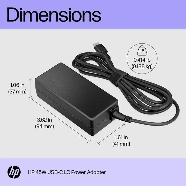 Alt view image 3 of 4 - HP 45W USB-C LC Power Adapter | Compatibility: HP Chromebook PCs with USB-C port