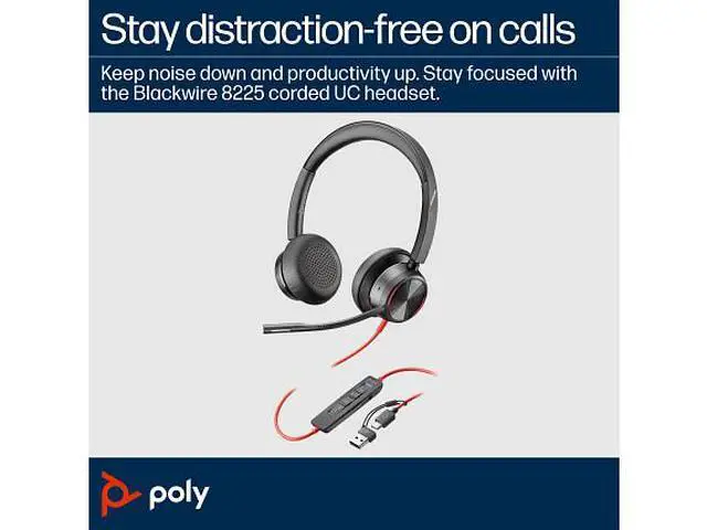 Alt view image 3 of 7 - Poly Blackwire 8225 Stereo Microsoft Teams Certified USB-C Headset +USB-C/A