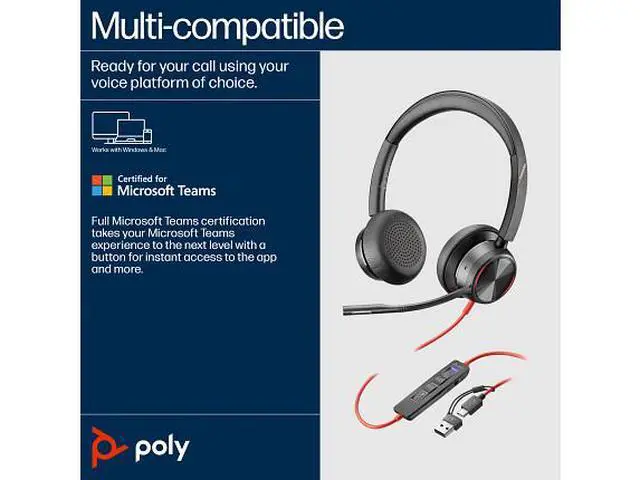 Alt view image 6 of 7 - Poly Blackwire 8225 Stereo Microsoft Teams Certified USB-C Headset +USB-C/A
