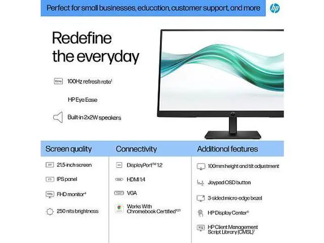 Alt view image 7 of 7 - HP Series 3 Pro 21.5 inch FHD Monitor 322ph 21.5" FHD (1920 x 1080) 48-100 Hz