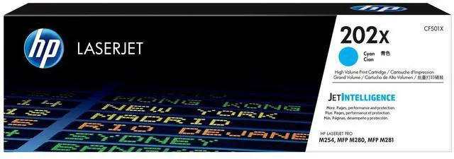 Main image of HP 202X High Yield Cyan Original LaserJet Toner Cartridge, ~2,500 pages, CF501X