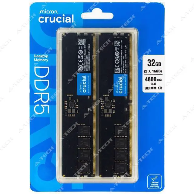 Main image of Crucial 32GB 2x16GB PC5-38400 Factory Sealed Desktop Memory RAM (CT2K16G48C40U5)