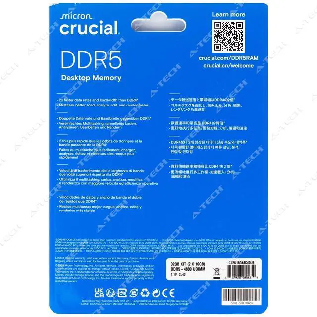 Alt view image 2 of 3 - Crucial 32GB 2x16GB PC5-38400 Factory Sealed Desktop Memory RAM (CT2K16G48C40U5)