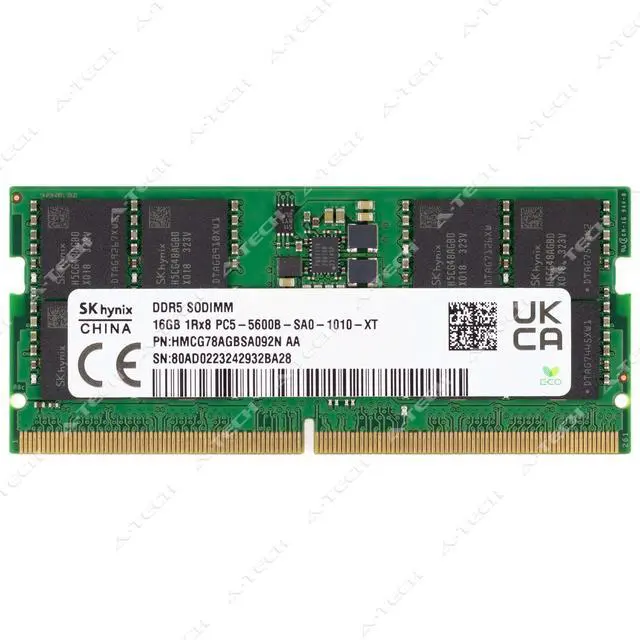 Main image of Hynix 16GB DDR5 5600 MHz PC5-44800 1Rx8 SODIMM Laptop Memory RAM HMCG78AGBSA092N