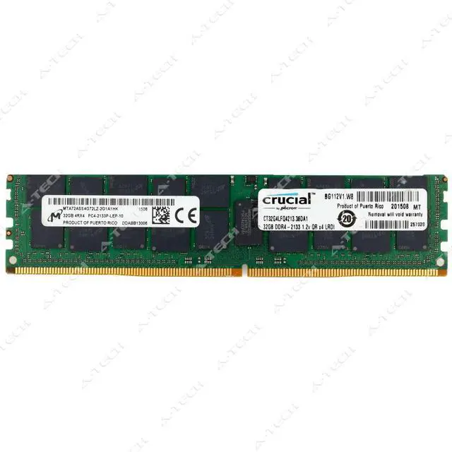 Main image of (NOT FOR HOME PC!) Micron 32GB DDR4 2133 MHz ECC LRDIMM Server Memory RAM (MTA72ASS4G72LZ-2G1A1) 1x