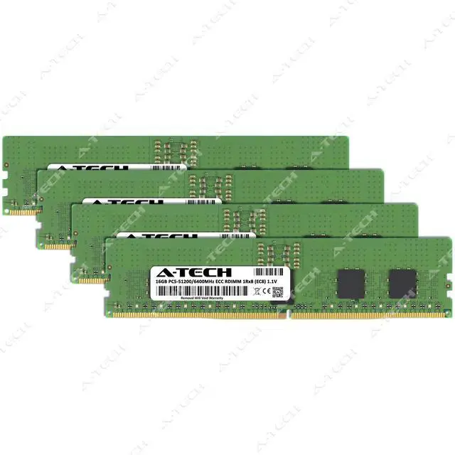 Alt view image 2 of 6 - A-Tech 64GB 4x 16GB 1Rx8 PC5-51200R DDR5 6400 MHz EC8 RDIMM Server Memory RAM